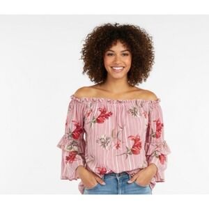 Coquette Floral Boho Off Shoulder Ruffle‎ Bell Sleeve Top Blouse Womens Sm